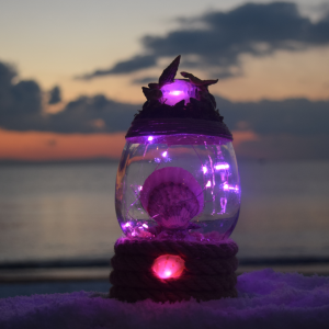 Pembe 720cc Doğal Deniz Kabukları ile Dekore Edilmiş Özel Tasarım Işıklı Şişe Gece Lambası